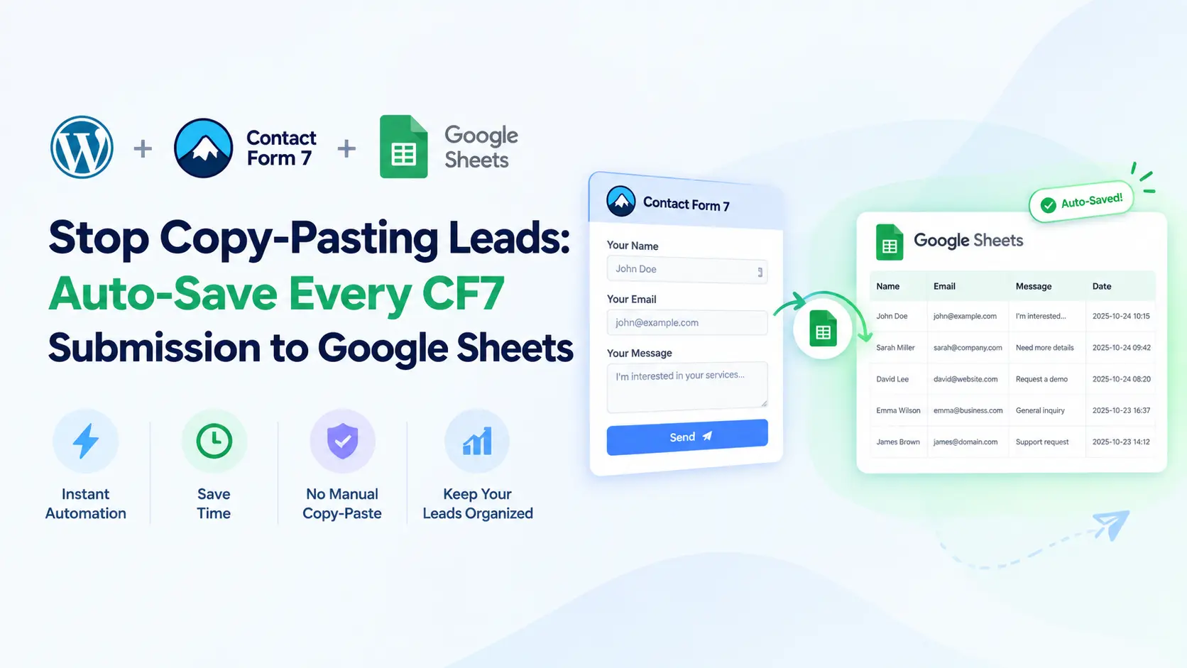 Contact Form 7 submissions automatically saved to a Google Sheets spreadsheet