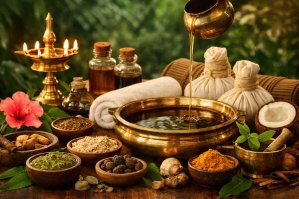 Ayurveda in Chigwell: traditional Ayurvedic wellness treatment with herbs and natural oils