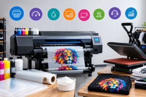 DTF Printing Studio with Colorful Transfers