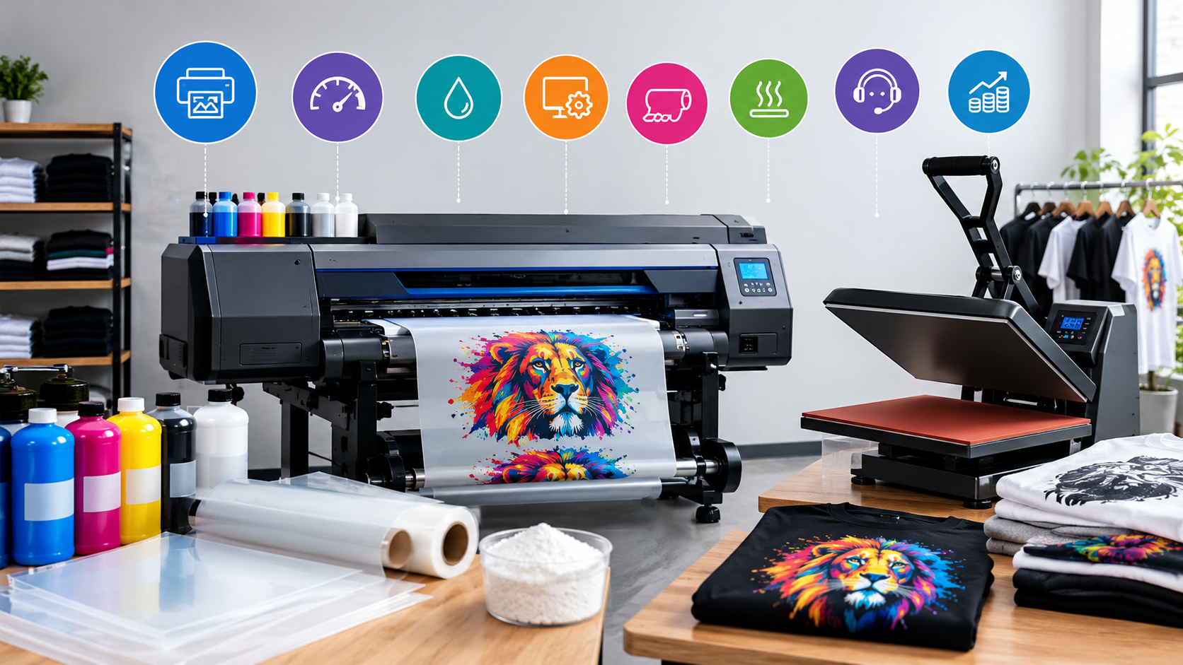 DTF Printing Studio with Colorful Transfers