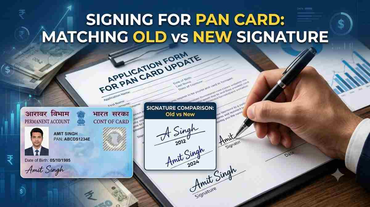 PAN card and signature update application form on a desk