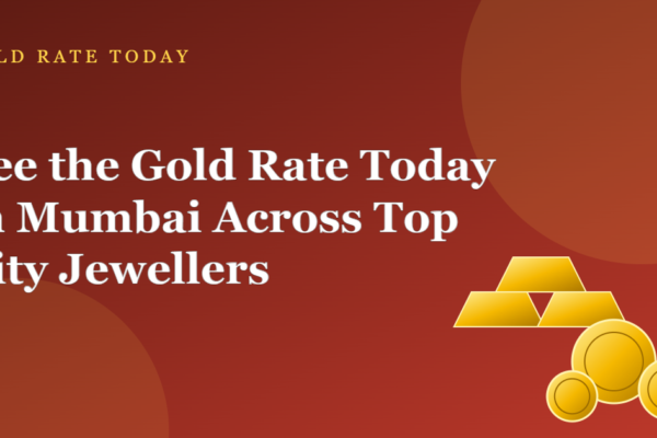 Gold bars and jewellery with title text on gold rate today in Mumbai across top city jewellers
