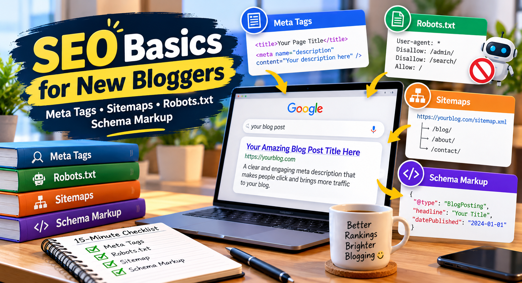 Beginner's guide to SEO basics including meta tags, sitemaps and robots.txt
